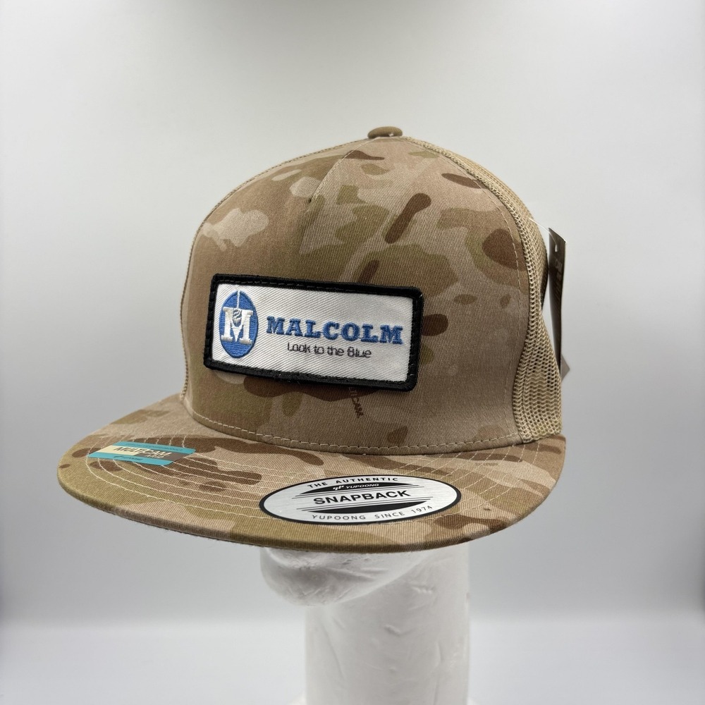 Yupoong Hat Cap Snap Back Mens One Size Beige MultiCam Arid Malcolm Patch